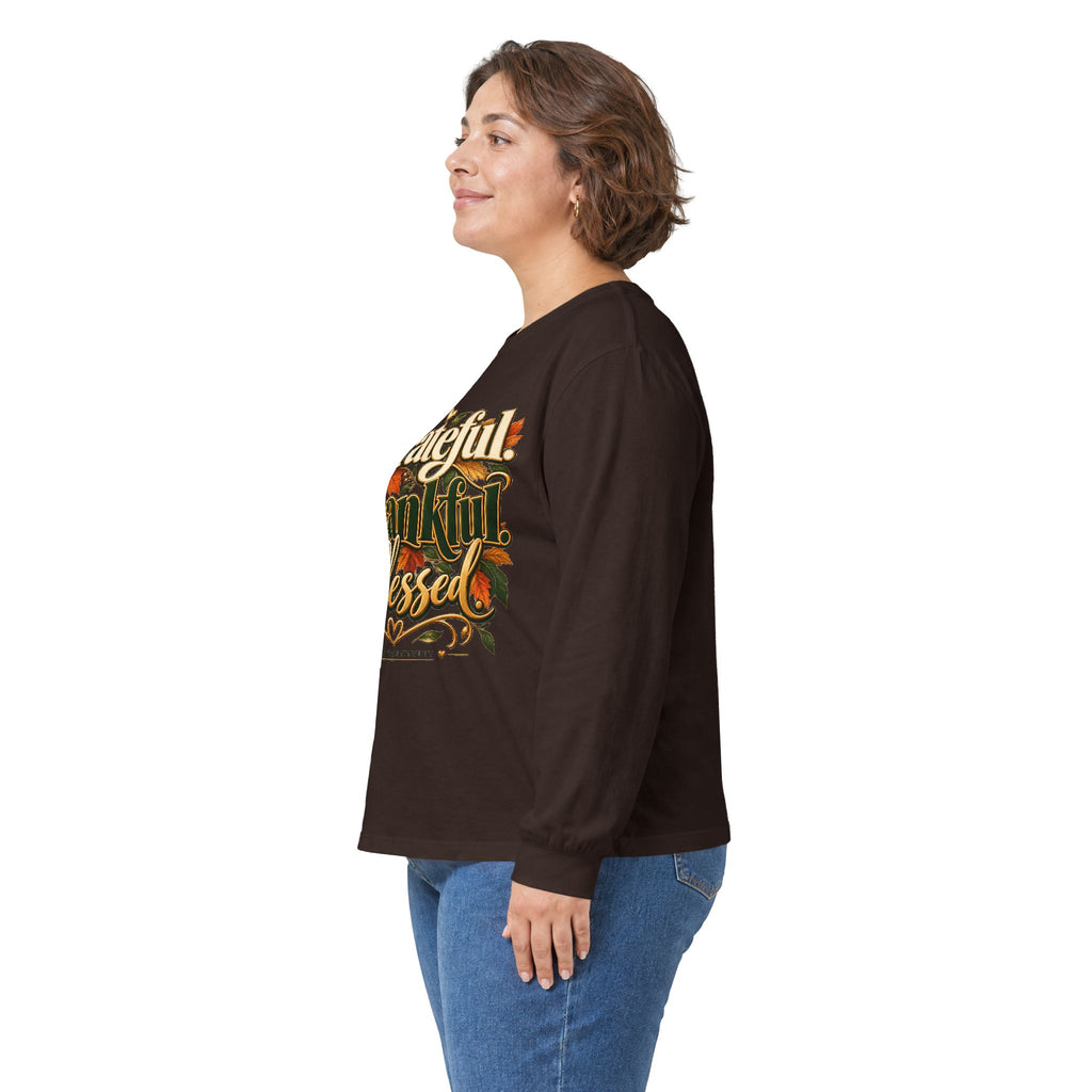 Grateful Thankful Blessed Long Sleeve Tee - Strictly Positivity