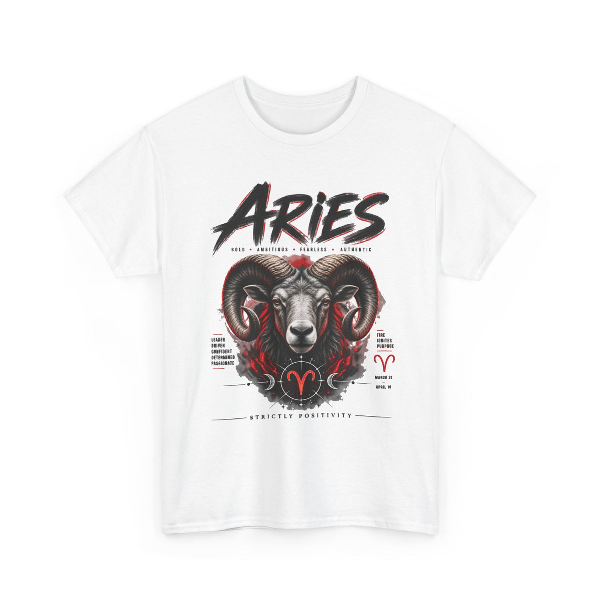 Aries Ram Zodiac T‑Shirt – Bold Astrological Graphic Tee - Strictly Positivity