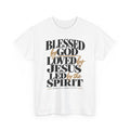 Blessed by God • Christian Tee — "Blessed by God, Loved by Jesus, Led by the Spirit" - Strictly Positivity
