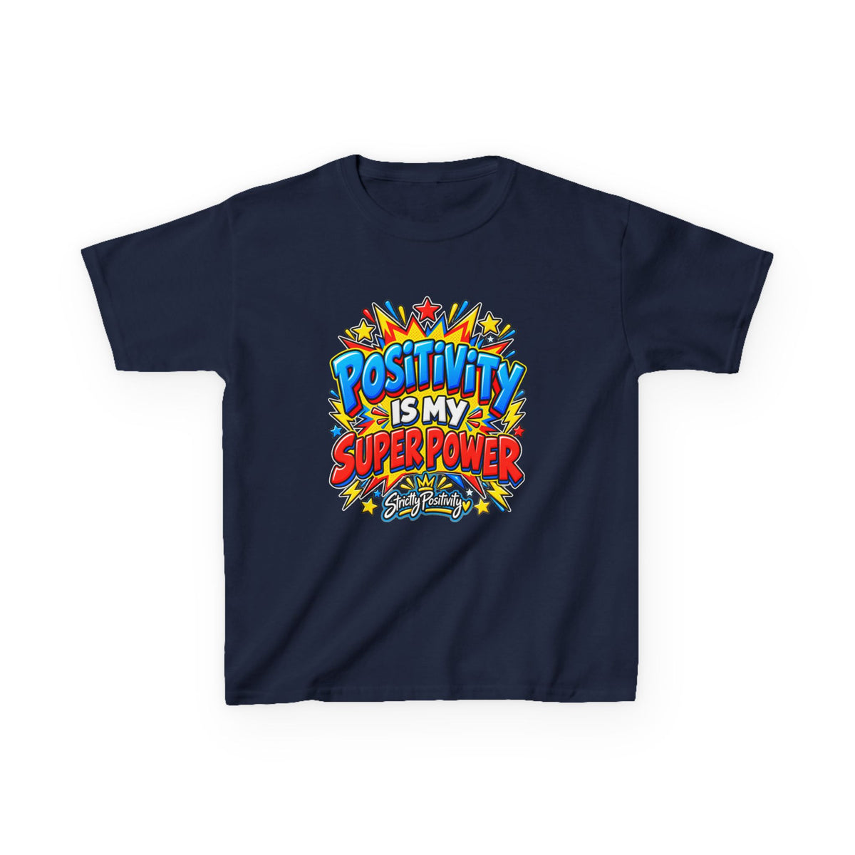 Kids T-Shirt — "Positivity Is My Superpower" Colorful Comic Graphic - Strictly Positivity