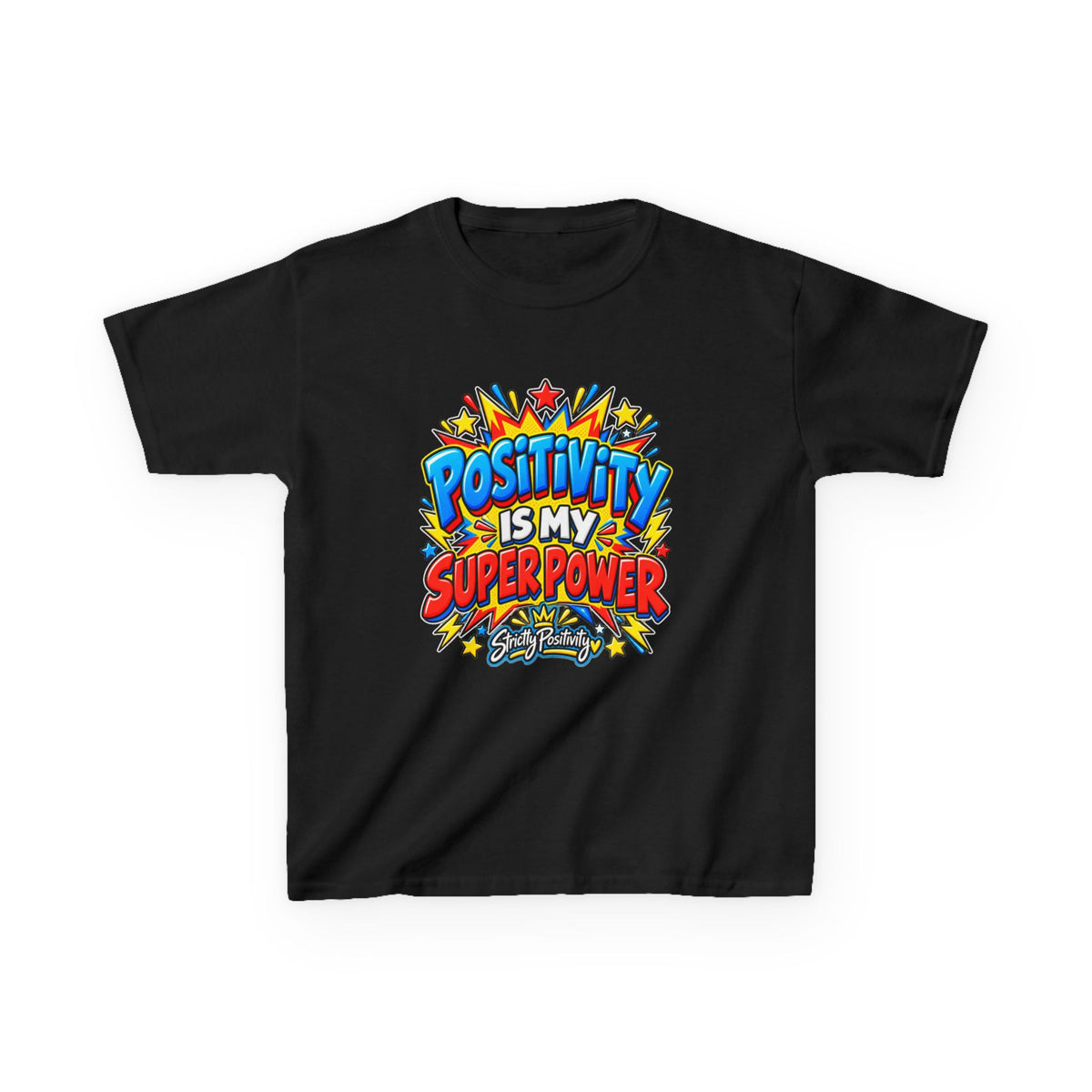 Kids T-Shirt — "Positivity Is My Superpower" Colorful Comic Graphic - Strictly Positivity