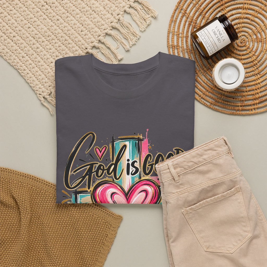 Faith T-Shirt — "God Is Good All The Time" Heart & Cross Christian Tee - Strictly Positivity
