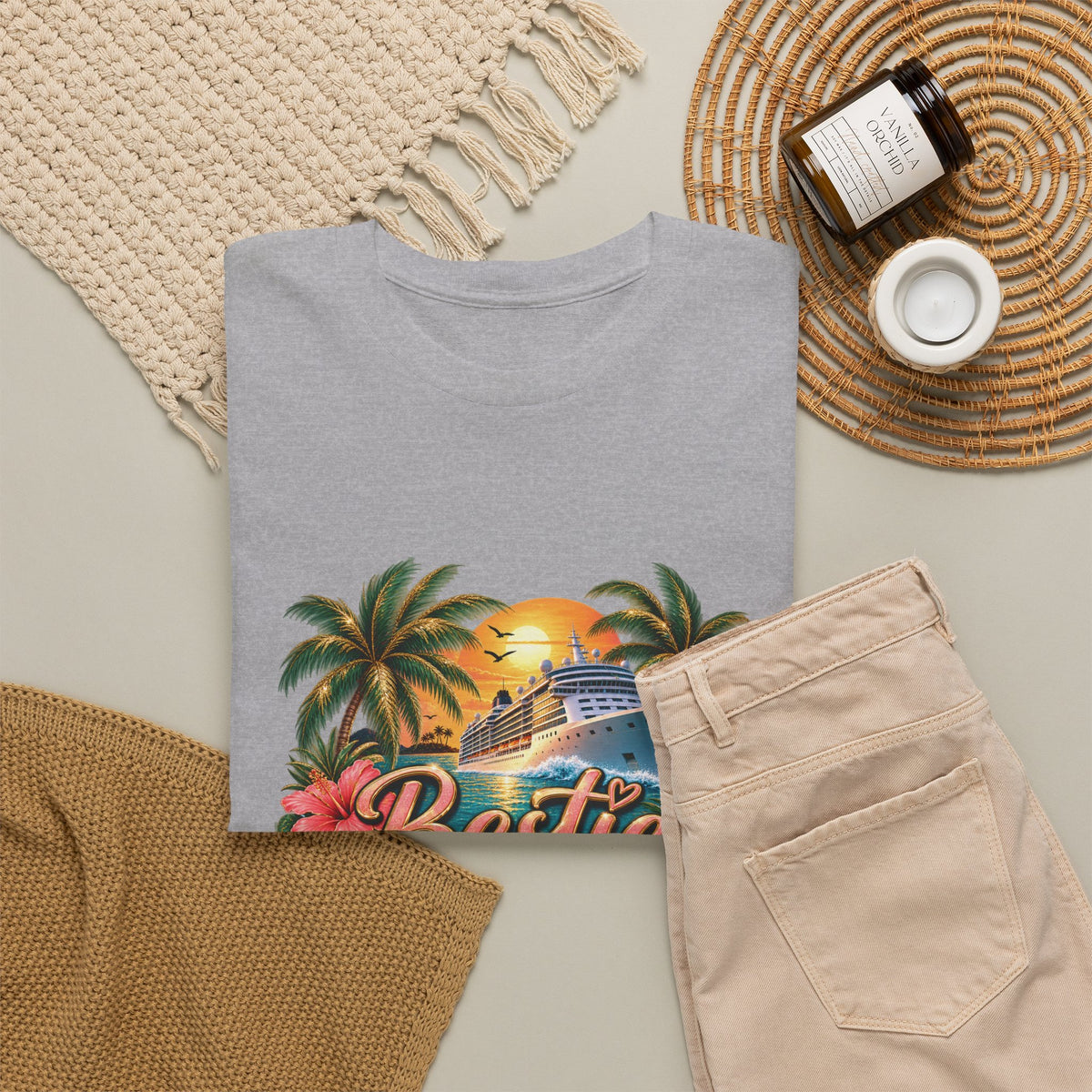Custom listing Cruise T-Shirt - "Besties Cruise 2026" Tropical Boat Tee - Strictly Positivity