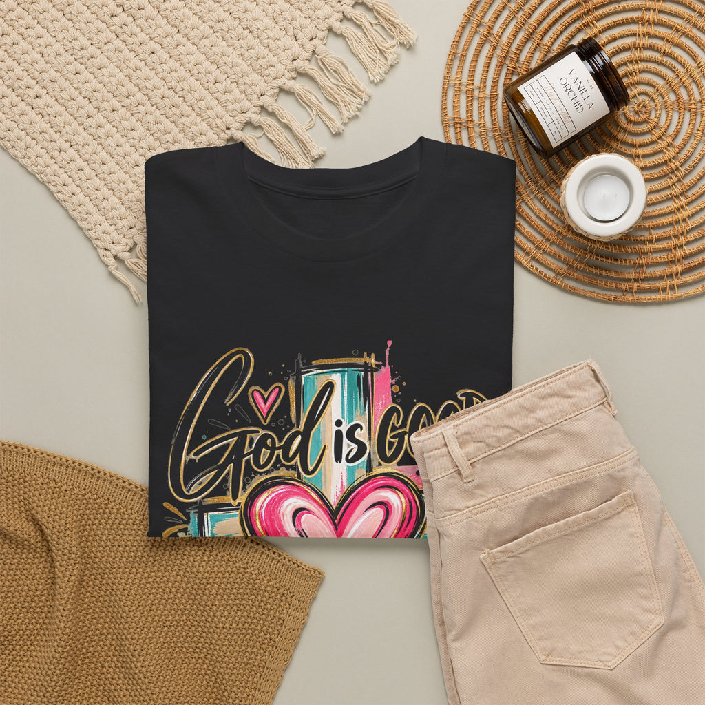 Faith T-Shirt — "God Is Good All The Time" Heart & Cross Christian Tee - Strictly Positivity