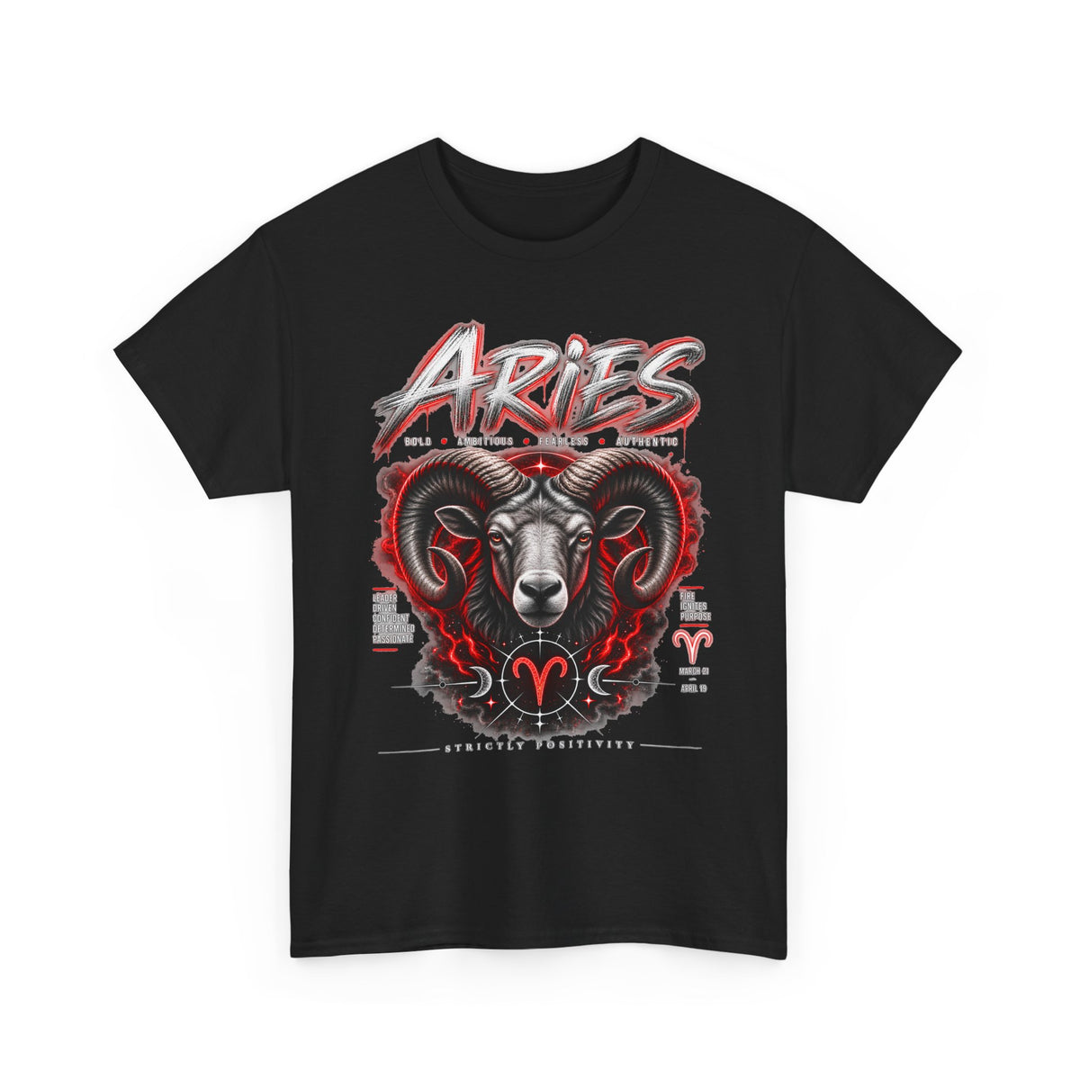 Aries Ram Zodiac T-Shirt — Bold Astrological Graphic Tee - Strictly Positivity