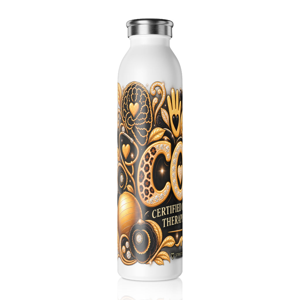 Certified Occupational Therapy Assistant (COTA) Slim Water Bottle — Inspirational Gold Floral Design - Strictly Positivity