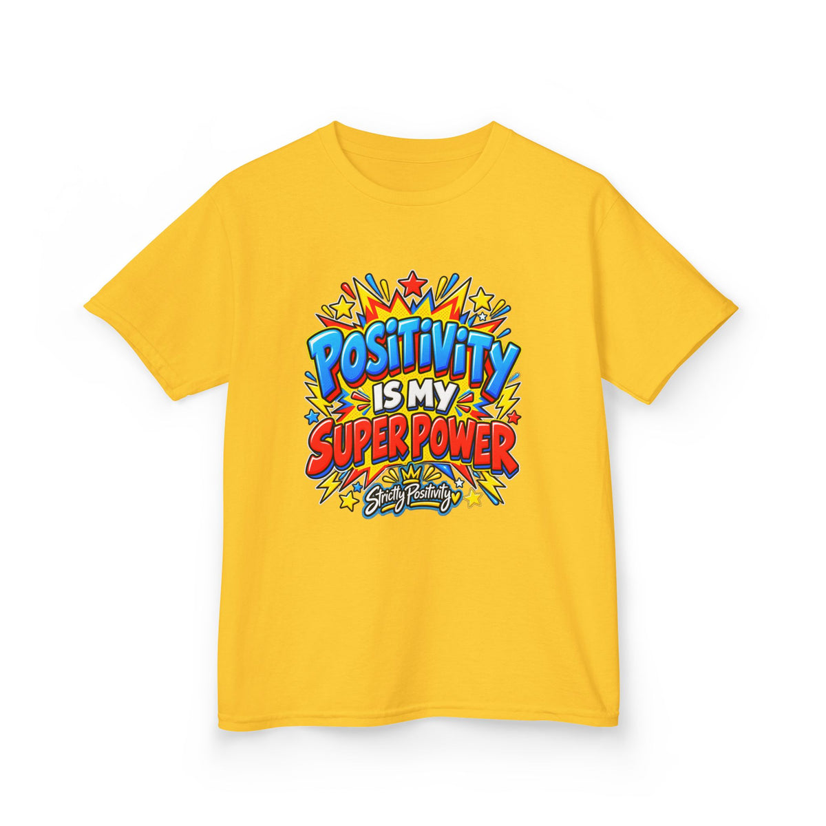 Kids T-Shirt — "Positivity Is My Superpower" Colorful Comic Graphic - Strictly Positivity