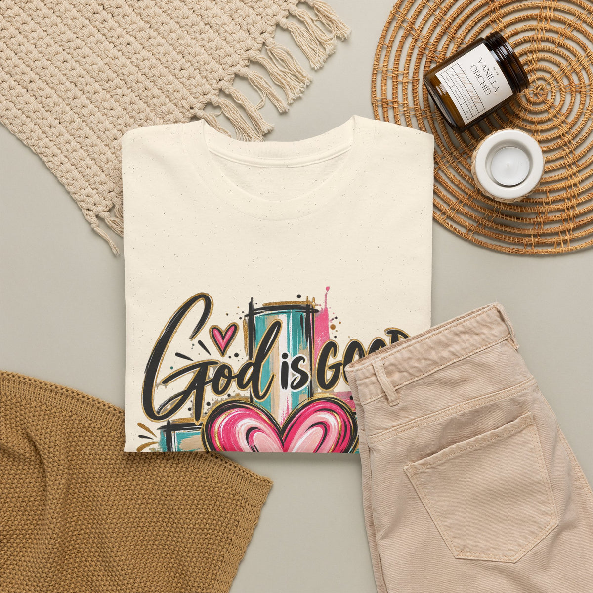 Faith T-Shirt — "God Is Good All The Time" Heart & Cross Christian Tee - Strictly Positivity