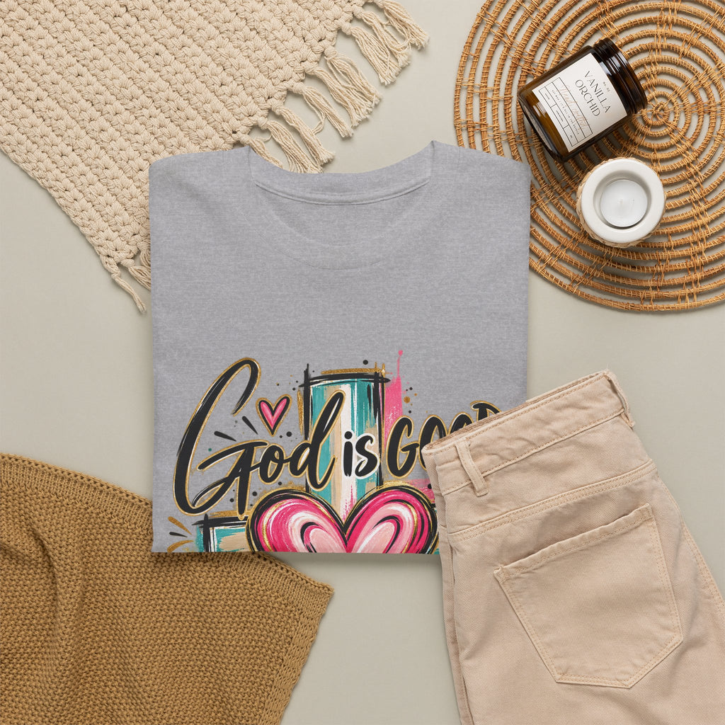 Faith T-Shirt — "God Is Good All The Time" Heart & Cross Christian Tee - Strictly Positivity