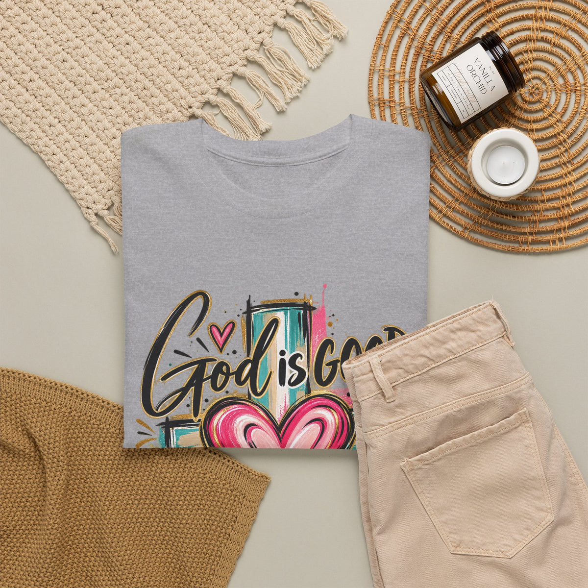 Faith T-Shirt — "God Is Good All The Time" Heart & Cross Christian Tee - Strictly Positivity