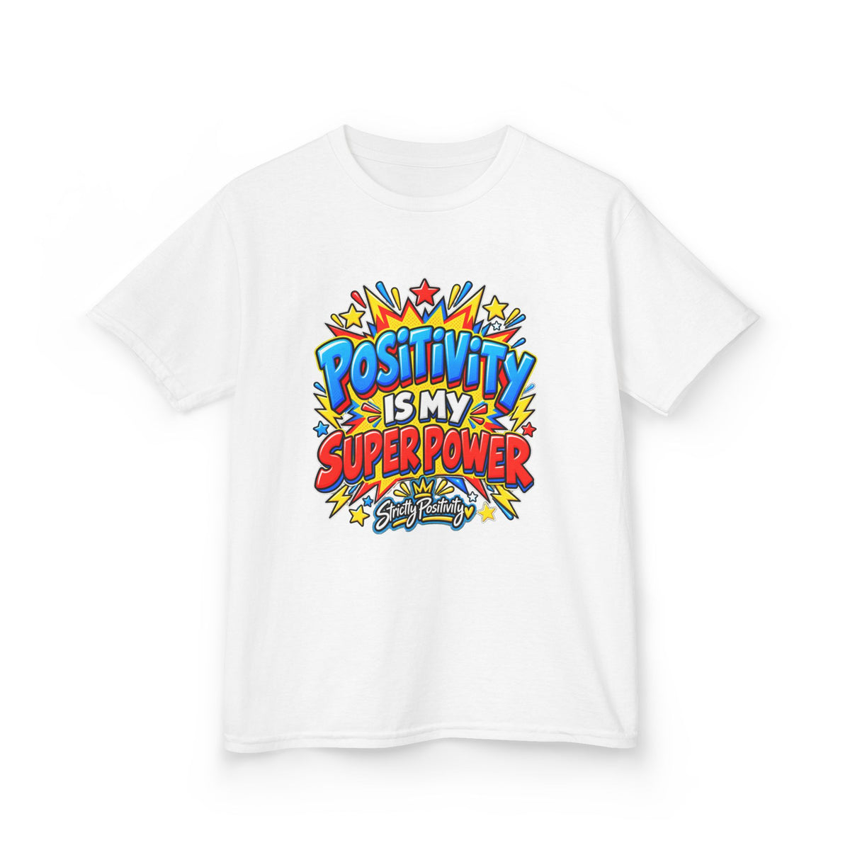 Kids T-Shirt — "Positivity Is My Superpower" Colorful Comic Graphic - Strictly Positivity