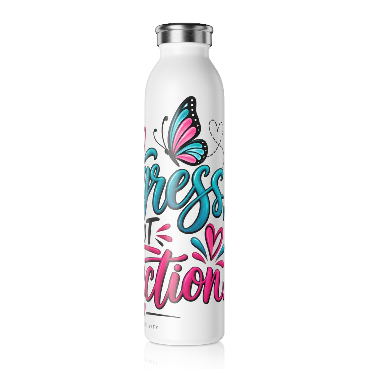 Slim Water Bottle - 'Progress Not Perfect' Motivational Stainless Steel Bottle - Strictly Positivity