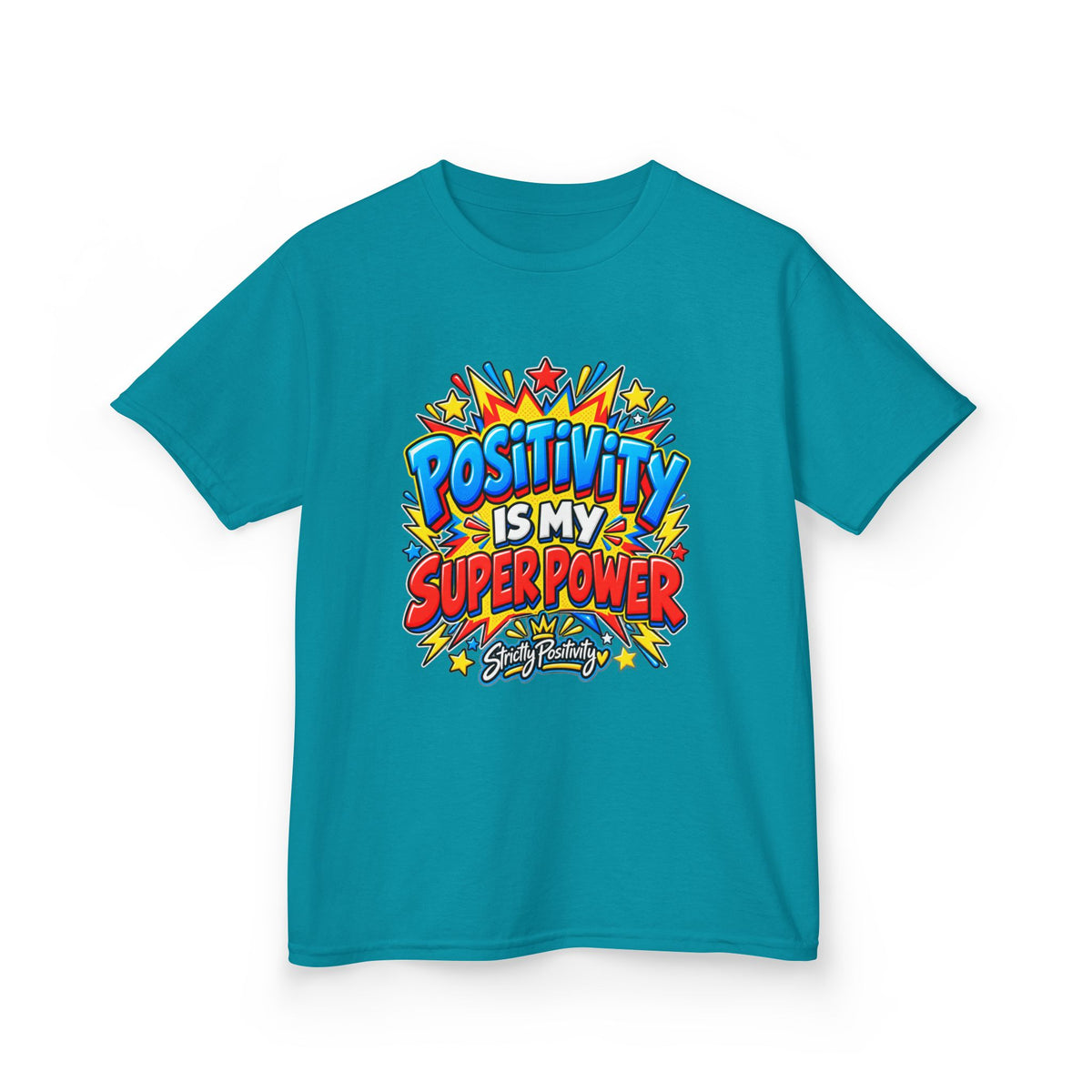 Kids T-Shirt — "Positivity Is My Superpower" Colorful Comic Graphic - Strictly Positivity