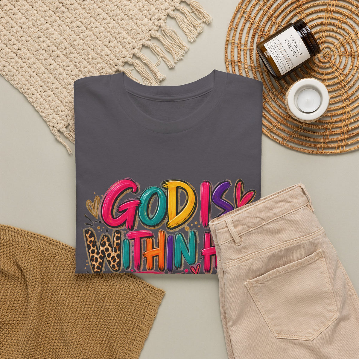 God Is With Her She Will Not Fall T-Shirt – Colorful Psalm 46:5 Inspirational Tee - Strictly Positivity
