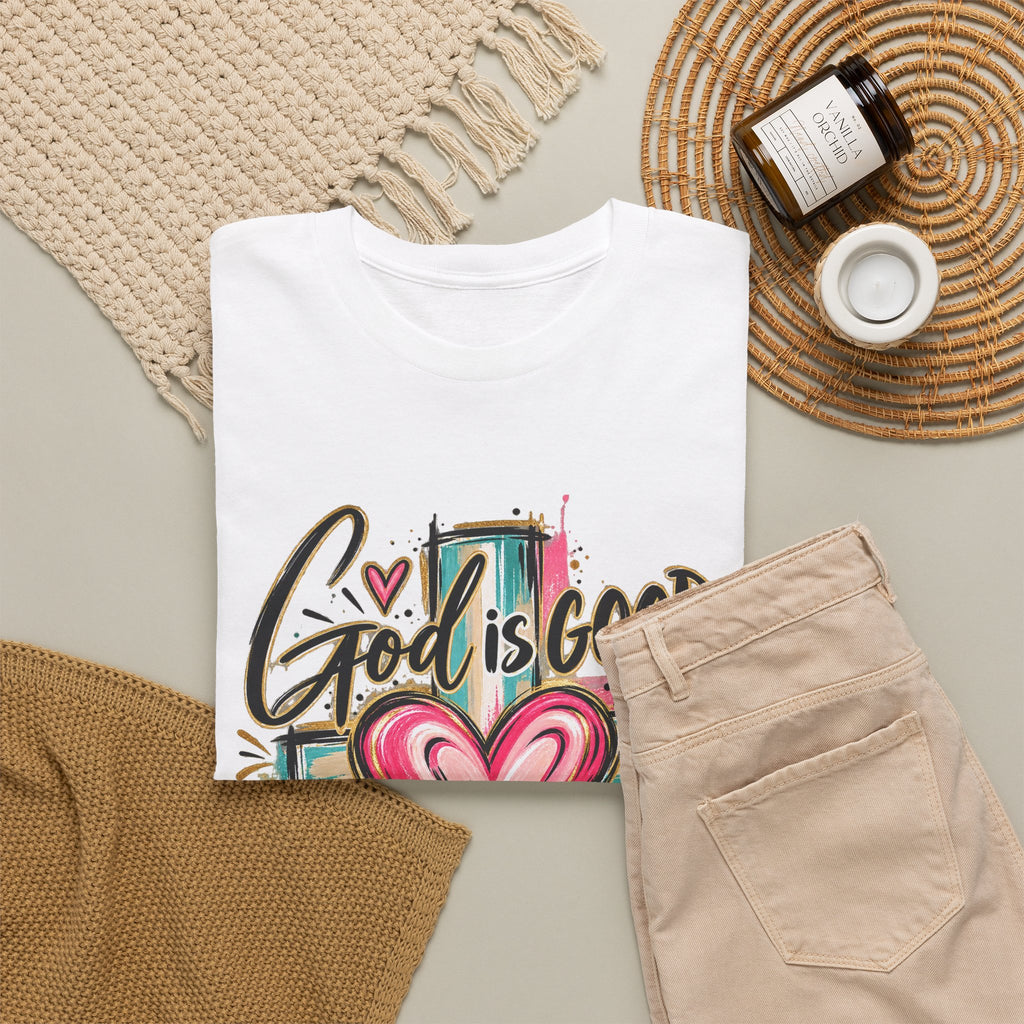 Faith T-Shirt — "God Is Good All The Time" Heart & Cross Christian Tee - Strictly Positivity
