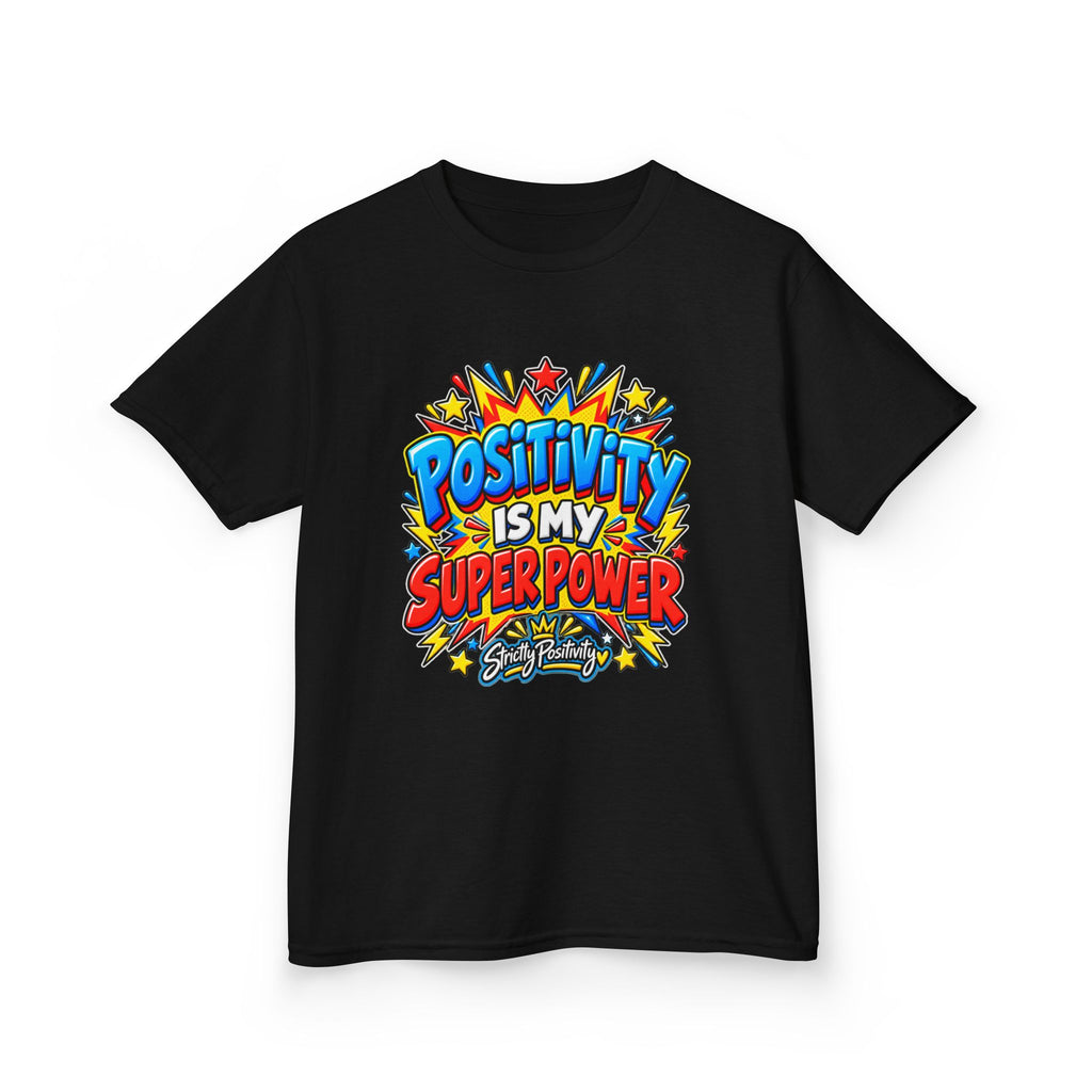 Kids T-Shirt — "Positivity Is My Superpower" Colorful Comic Graphic - Strictly Positivity