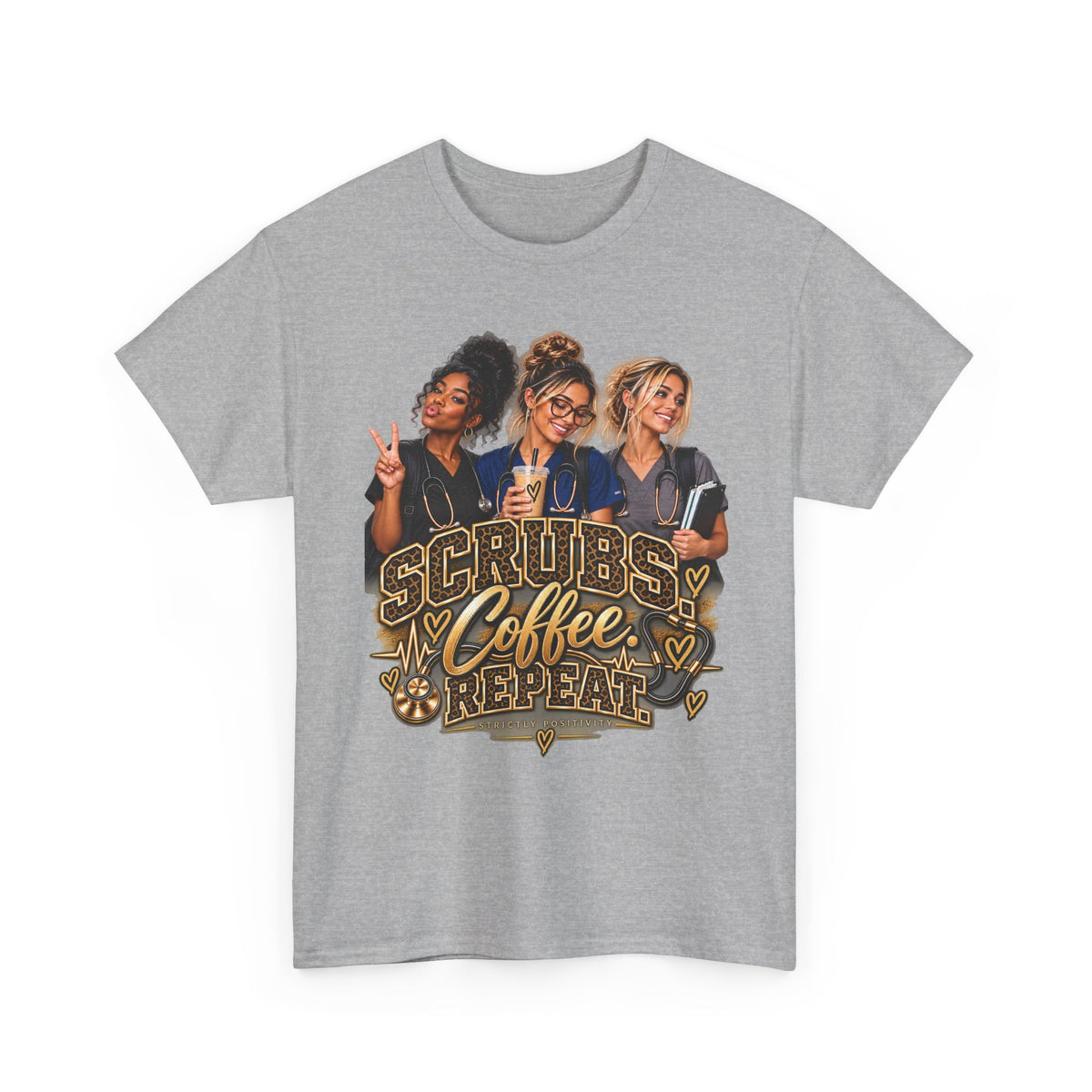Scrubs Coffee Repeat T-Shirt — Funny Medical Tee for Healthcare Workers - Strictly Positivity