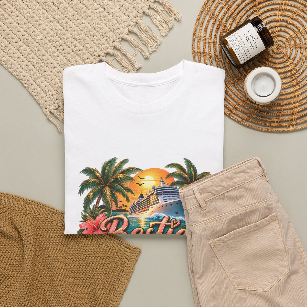 Custom listing Cruise T-Shirt - "Besties Cruise 2026" Tropical Boat Tee - Strictly Positivity
