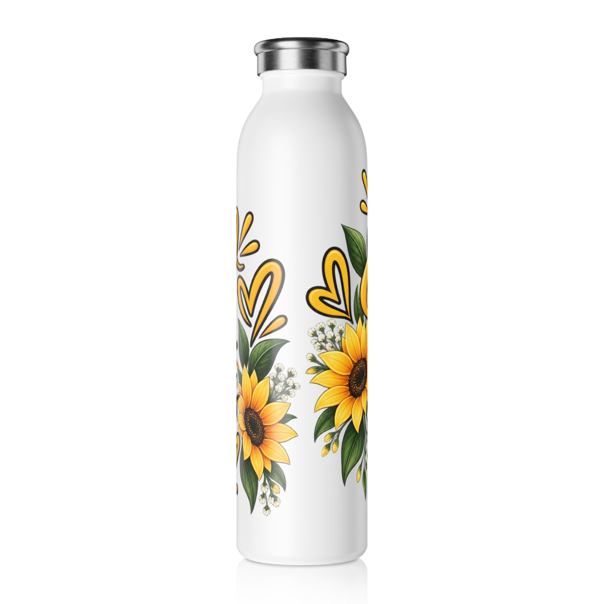 Slim Water Bottle — "Slow Down You’re Doing Fine" Sunflower Motivational Bottle - Strictly Positivity