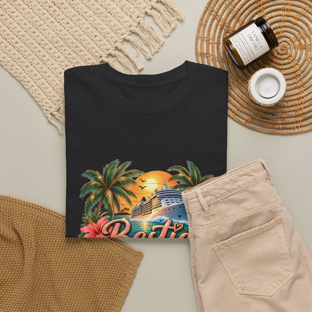 Custom listing Cruise T-Shirt - "Besties Cruise 2026" Tropical Boat Tee - Strictly Positivity