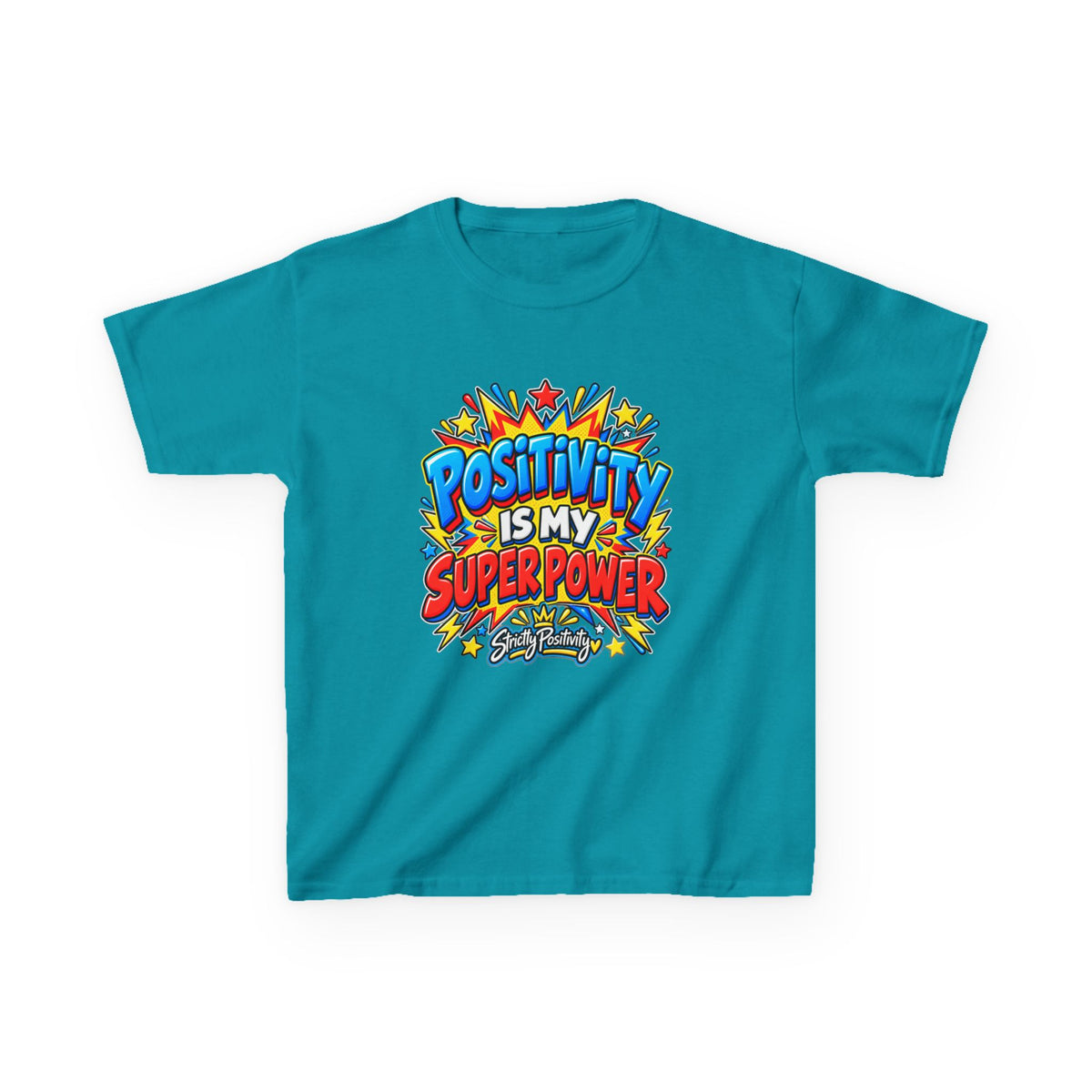 Kids T-Shirt — "Positivity Is My Superpower" Colorful Comic Graphic - Strictly Positivity