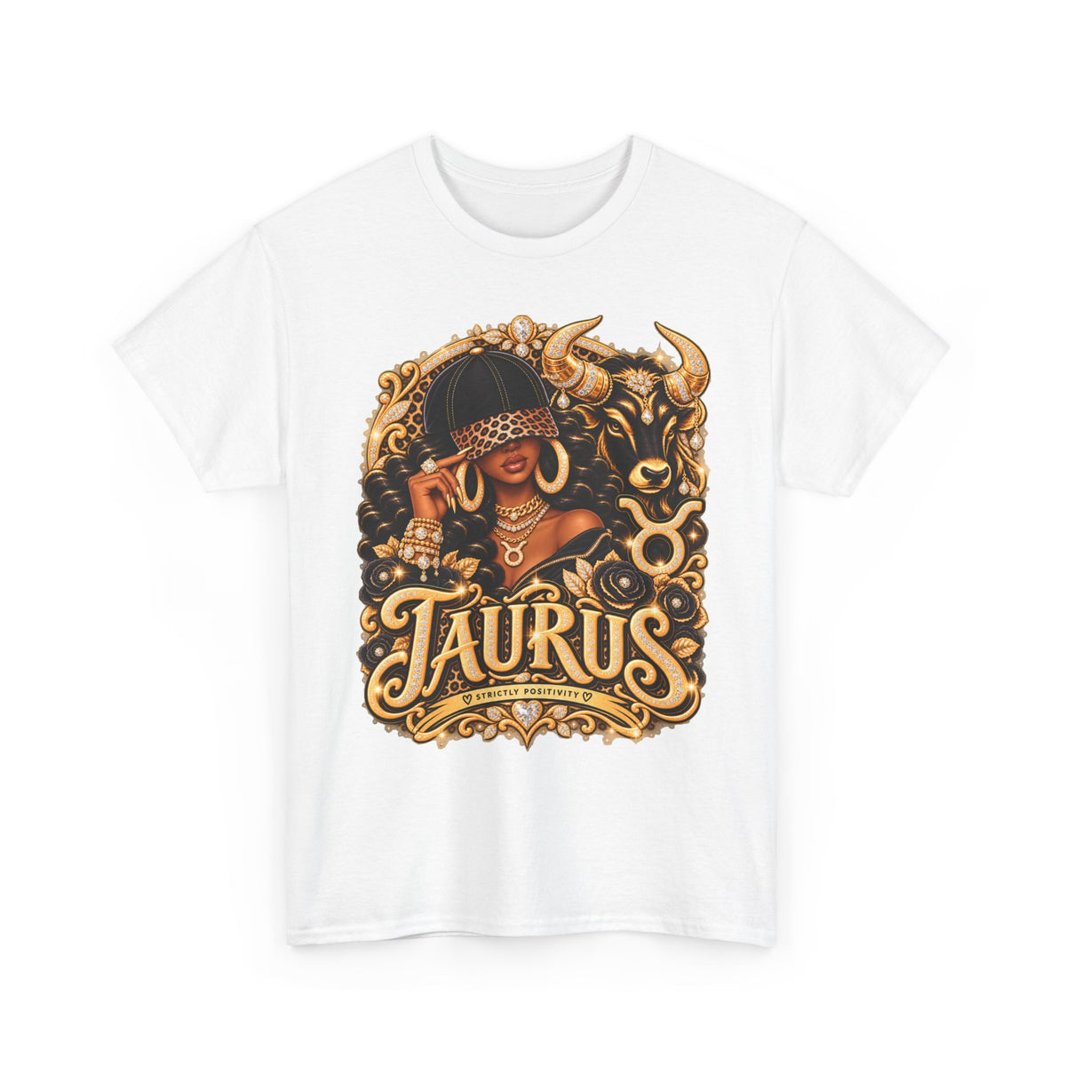 T-Shirt — Taurus Zodiac Graphic Tee (Gold Bull Design) - Strictly Positivity