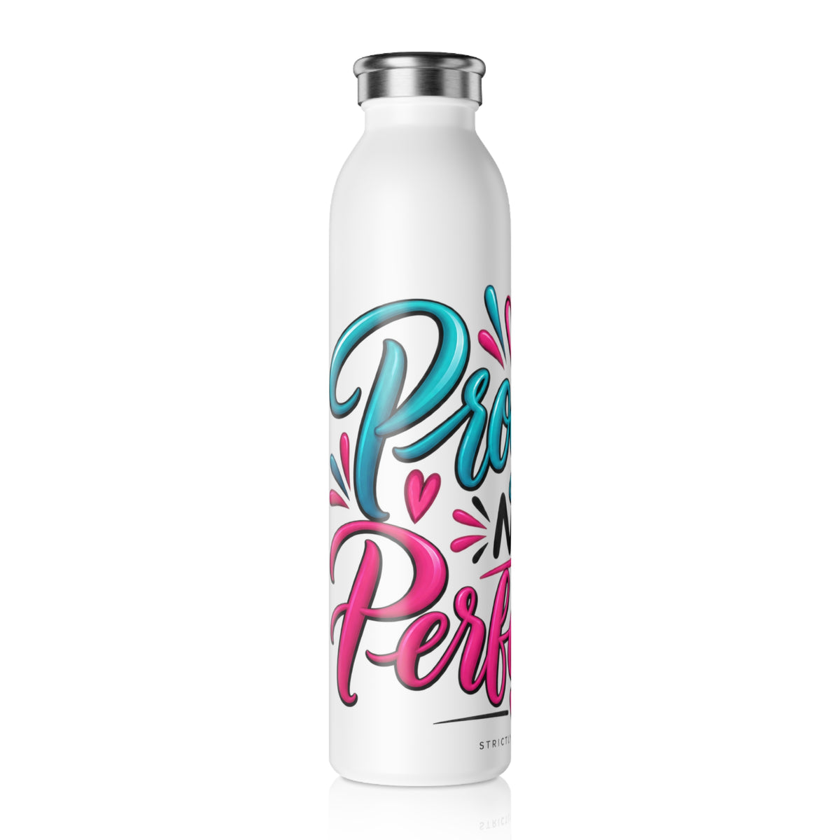 Slim Water Bottle - 'Progress Not Perfect' Motivational Stainless Steel Bottle - Strictly Positivity