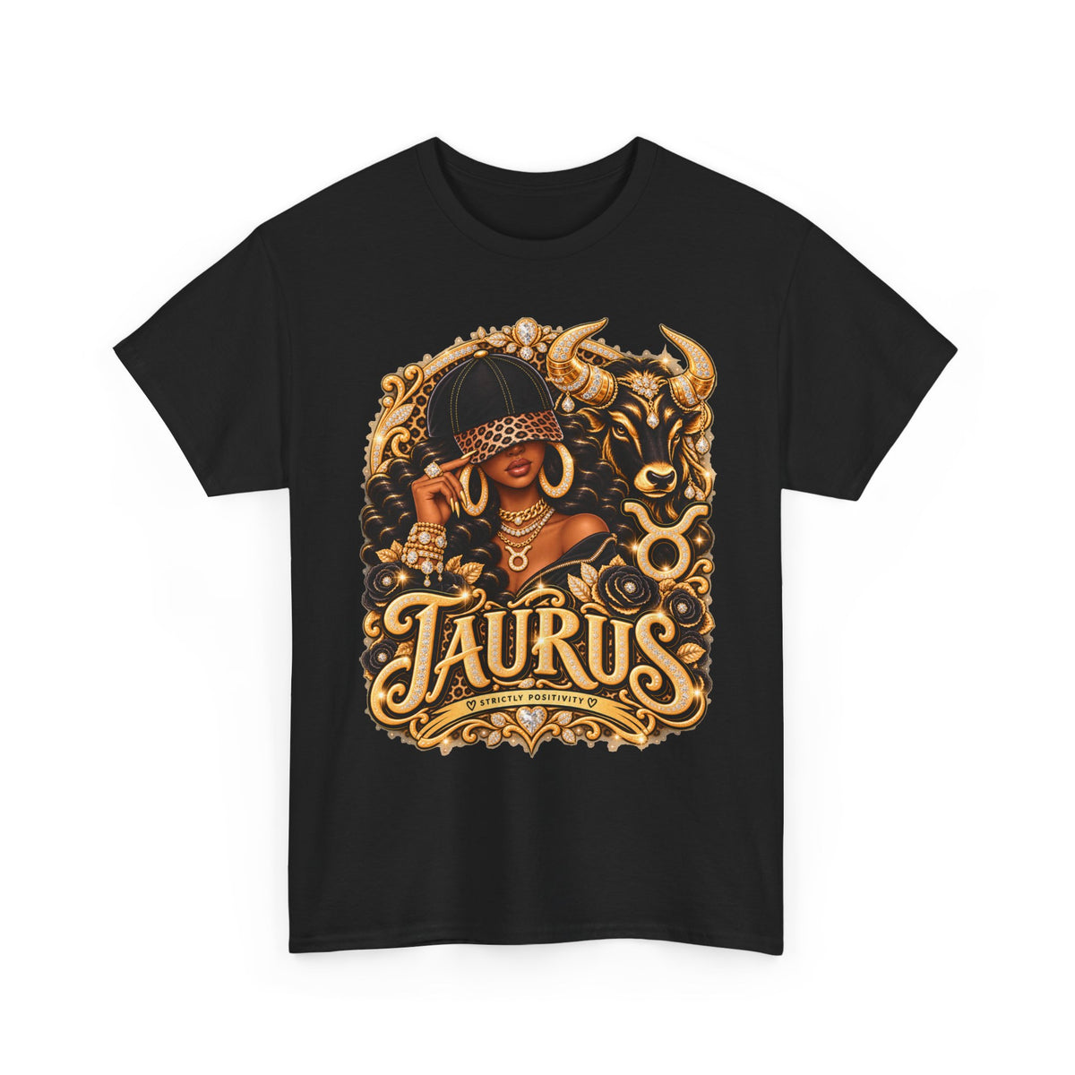 T-Shirt — Taurus Zodiac Graphic Tee (Gold Bull Design) - Strictly Positivity