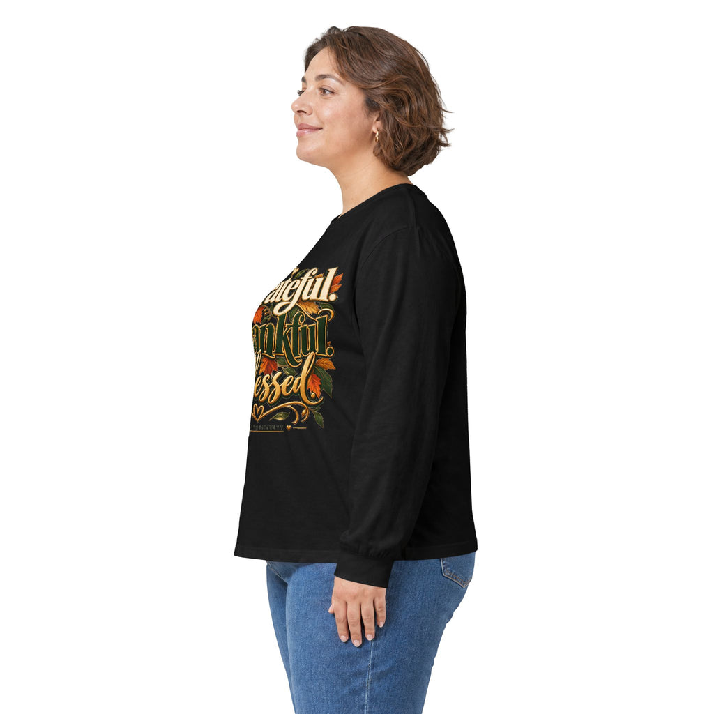 Grateful Thankful Blessed Long Sleeve Tee - Strictly Positivity